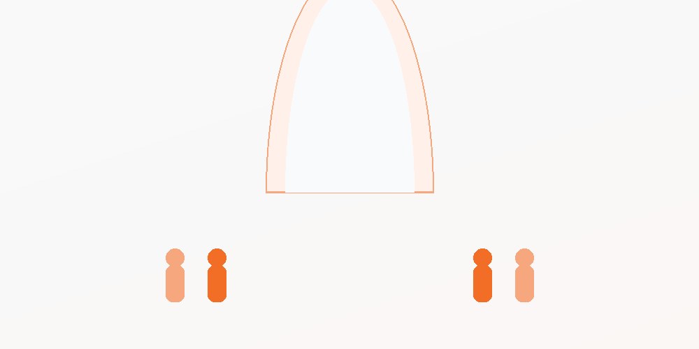 Abstract illustration of figures flowing under a stylised archway