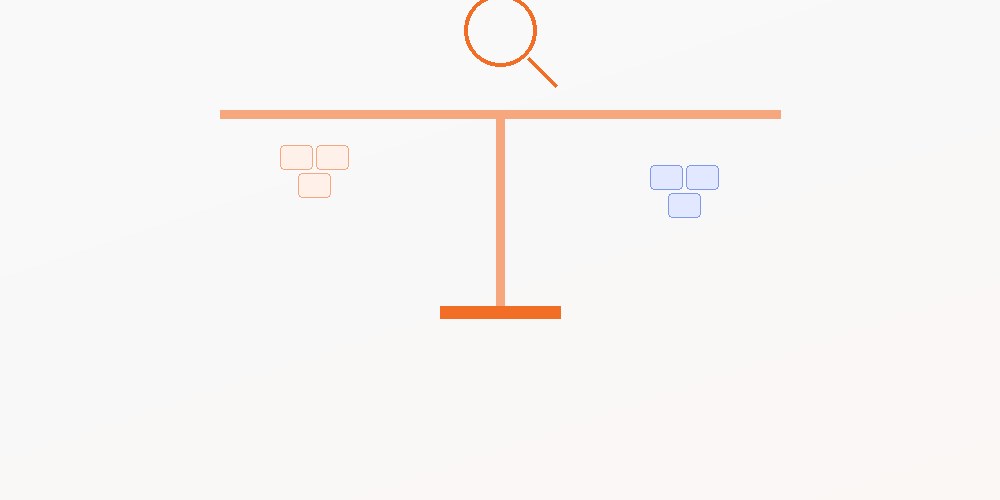 Abstract illustration of a balance scale weighing two stacks of stylised geometric tokens